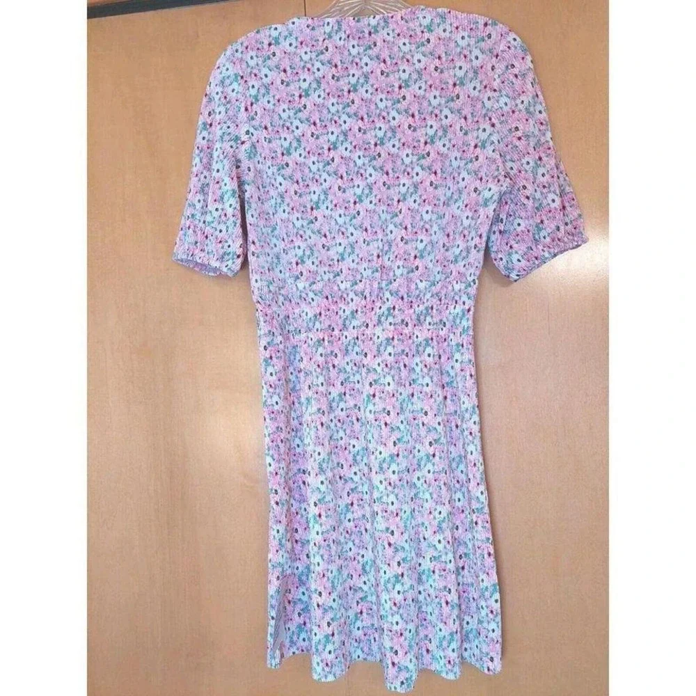 ASOS Design Shirred Waist Mini Plisse Dress In Pink Ditsy Floral US Size 6 NEW!